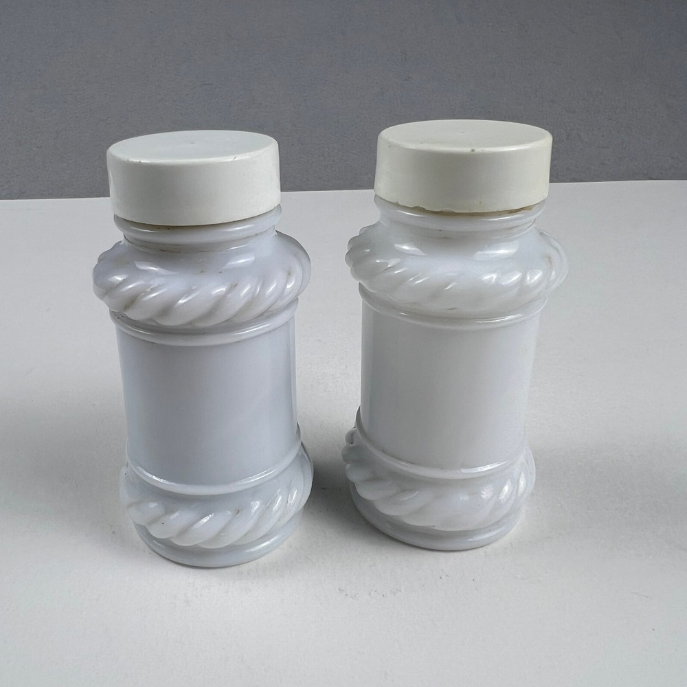 Vintage Milk Glass Salt and Pepper Shakers Set White Rope Twist Farmhouse Decor